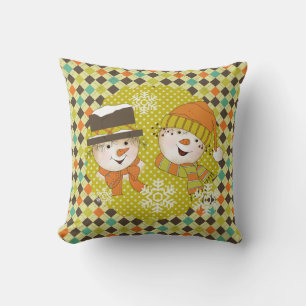 Snowmen Couple Stippen en Argyle Holiday Pillow Kussen