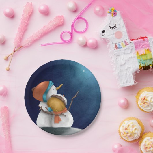 Snowmen die 's nachts de kerststerren zien papieren bordje (Feest)