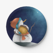 Snowmen die 's nachts de kerststerren zien papieren bordje (Voorkant)