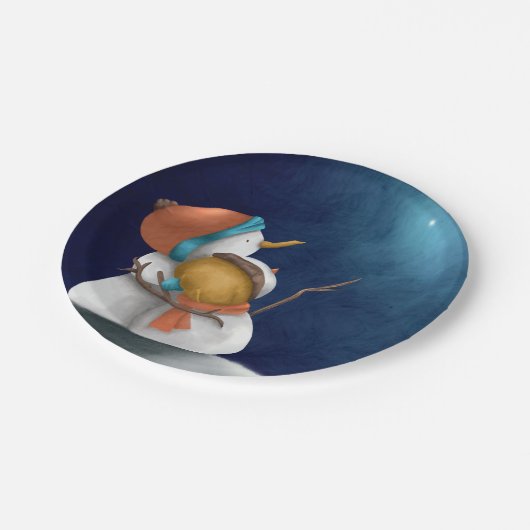 Snowmen die 's nachts de kerststerren zien papieren bordje (Gekanteld)