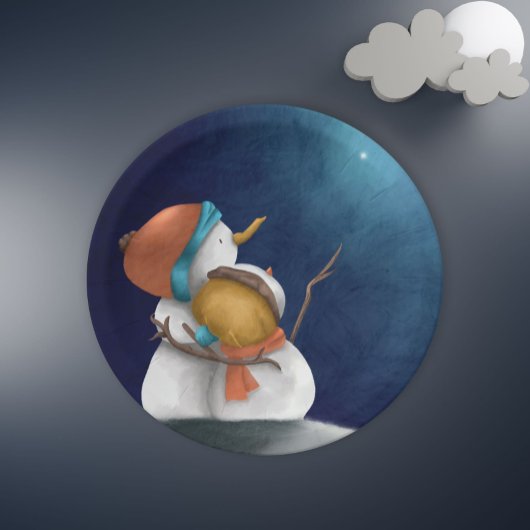 Snowmen die 's nachts de kerststerren zien papieren bordje