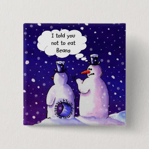 Snowmen eet geen bonen vierkante button 5,1 cm