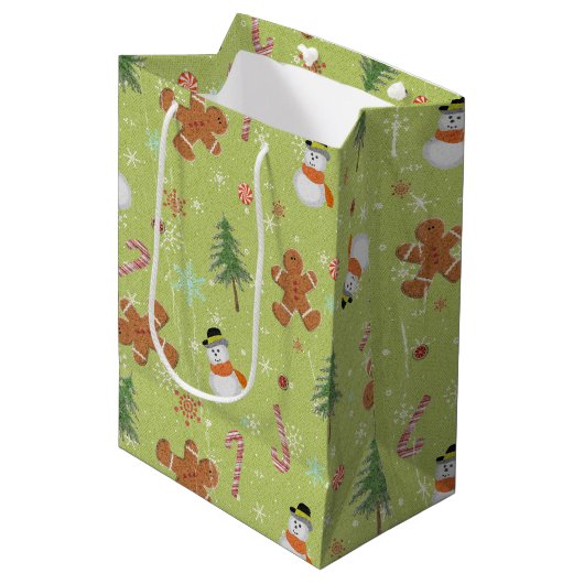 Snowmen en Candy Canes Medium Cadeauzakje (Voorkant Gekanteld)