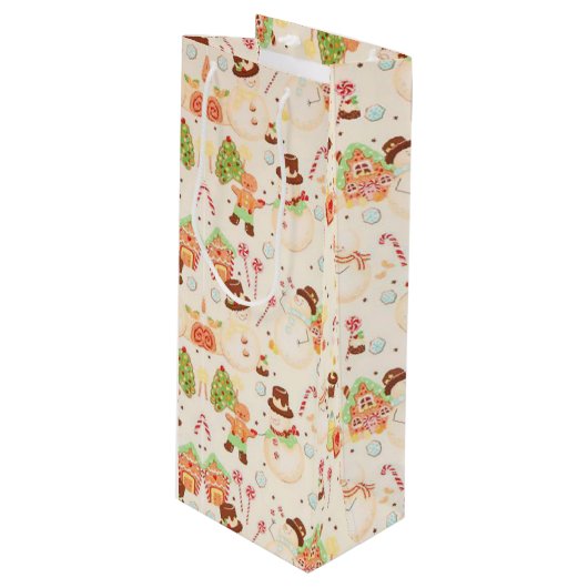 Snowmen en Gingerbrood Wijn Cadeautas (Voorkant Gekanteld)