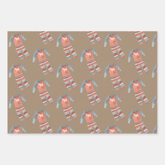 Snowmen en Jammies met kerstmis van Rustic Kraft Inpakpapier Vel (Voorkant 3)