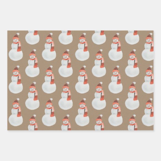 Snowmen en Jammies met kerstmis van Rustic Kraft Inpakpapier Vel (Voorkant 2)