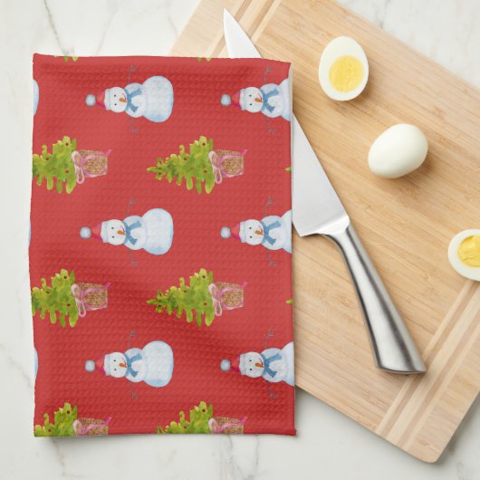 Snowmen en kerstbomen keukenhanddoeken (Quarter Fold)