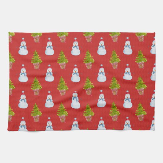 Snowmen en kerstbomen keukenhanddoeken (Horizontaal)