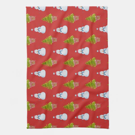 Snowmen en kerstbomen keukenhanddoeken (Verticaal)