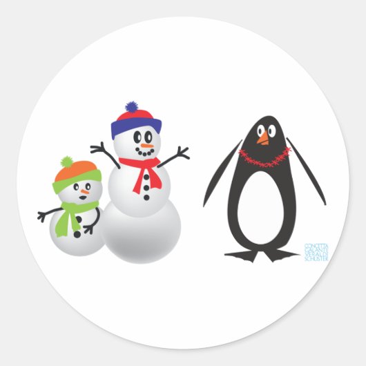 Snowmen en Penguin Ronde Sticker (Voorkant)