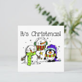 Snowmen en pinguïns Het is Kerstmis Feestdagenkaart (Staand voorkant)
