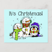 Snowmen en pinguïns Het is Kerstmis Feestdagenkaart (Voorkant)