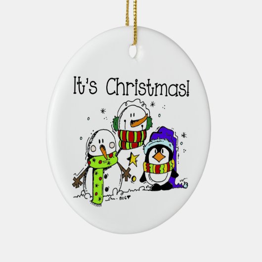 Snowmen en pinguïns Het is Kerstmis Keramisch Ornament (Rechts)