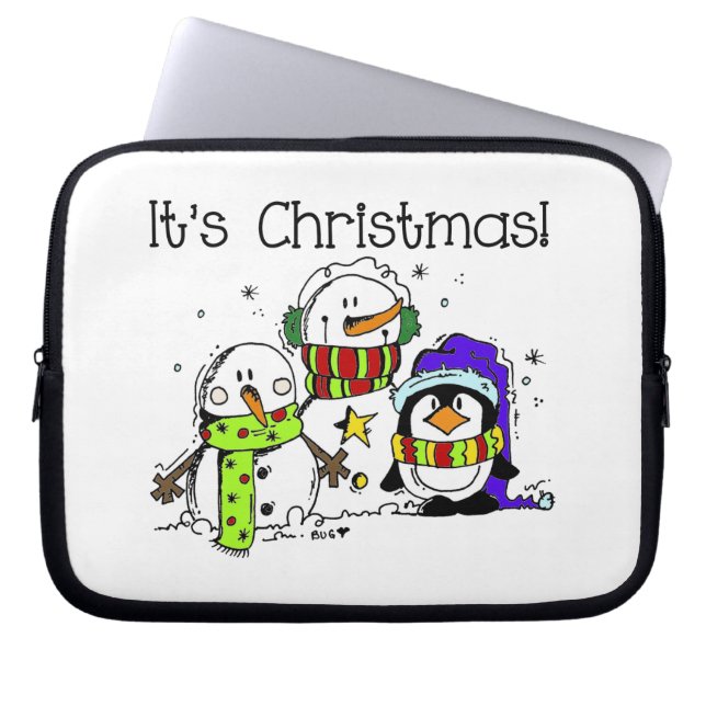 Snowmen en pinguïns Het is Kerstmis Laptop Sleeve (Voorkant)