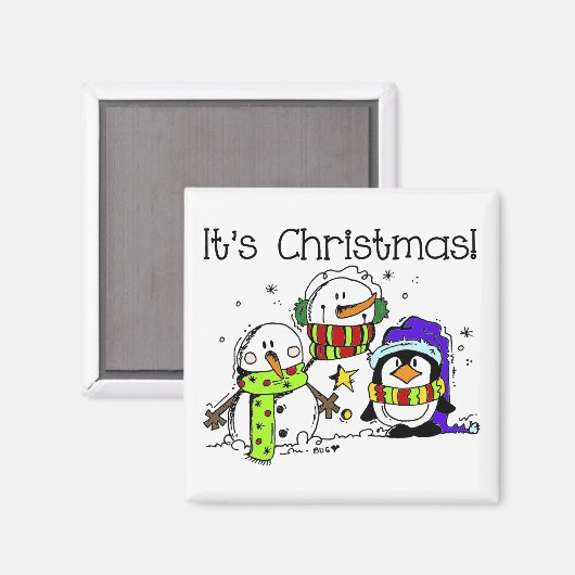 Snowmen en pinguïns Het is Kerstmis Magneet (Voorkant / Achterkant)