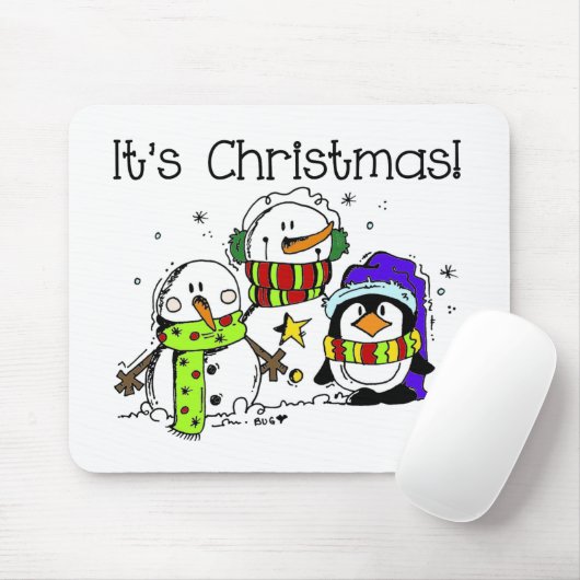 Snowmen en pinguïns Het is Kerstmis Muismat (Met muis)
