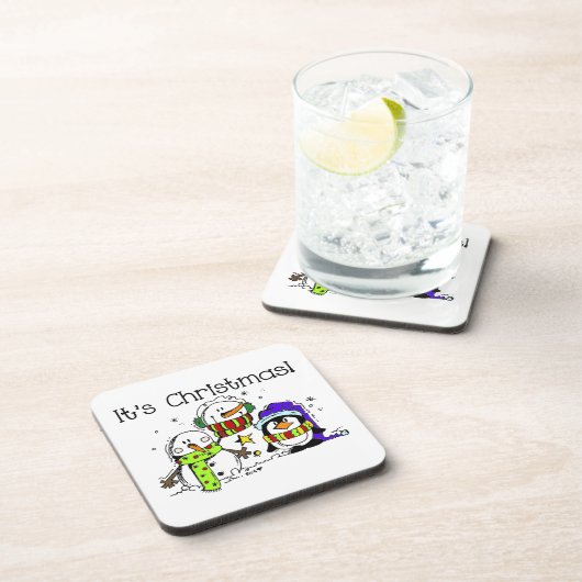 Snowmen en pinguïns Het is Kerstmis Onderzetter (Rechterzijde)