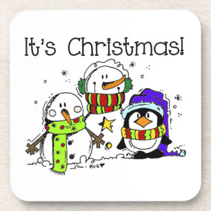 Snowmen en pinguïns Het is Kerstmis Onderzetter