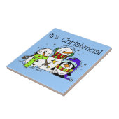 Snowmen en pinguïns Het is Kerstmis Tegeltje (Zijkant)