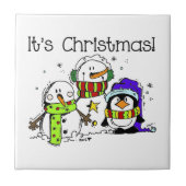 Snowmen en pinguïns Het is Kerstmis Tegeltje (Voorkant)