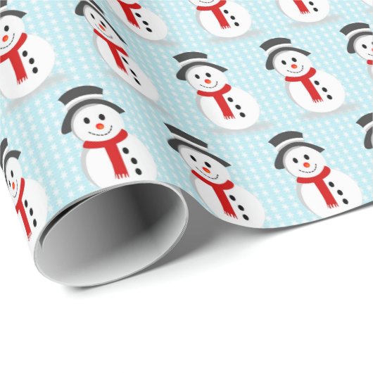 Snowmen en Snowflakes Blue Pattern Cadeaupapier (Rol Hoek)