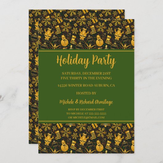 Snowmen en Snowflakes Holiday Party Invitation Kaart (Voorkant / Achterkant)