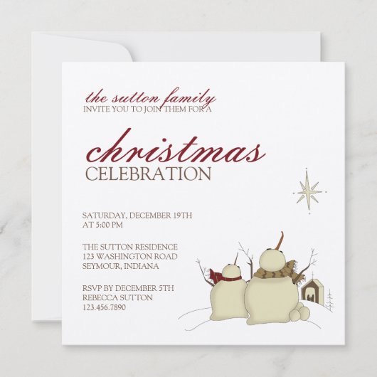 Snowmen en ster: kerstuitnodiging kaart (Voorkant)