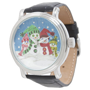 Snowmen familie mannen zwart  leren horloge