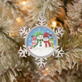 Snowmen familie Pewter ornament