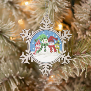 Snowmen familie Pewter ornament