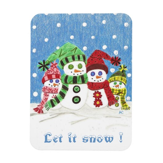 Snowmen familie premium magnet magneet (Verticaal)