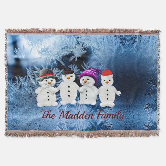 Snowmen Familie van Vier Bevroren Drow Blanket Deken (Voorkant)