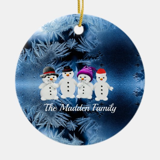 Snowmen Familie van Vier Keramisch Ornament (Voorkant)