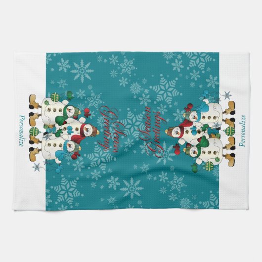 Snowmen Friends Cute Kerstmis Theedoek (Horizontaal)