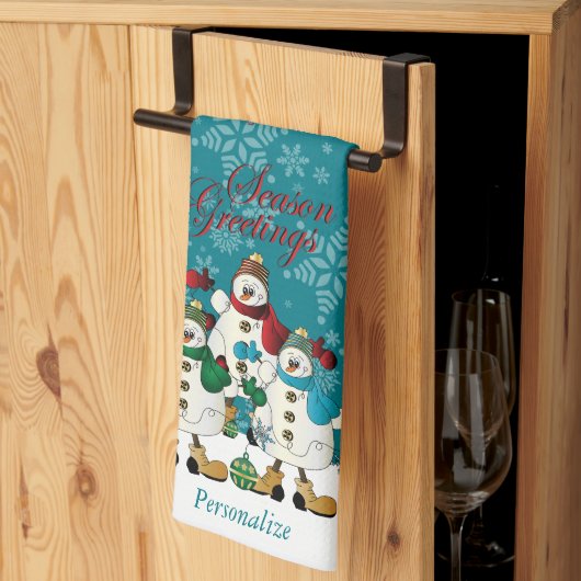 Snowmen Friends Cute Kerstmis Theedoek (Derde Gevouwen)