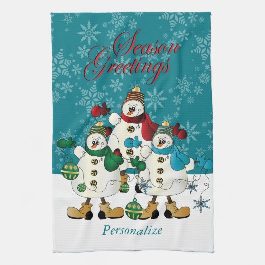 Snowmen Friends Cute Kerstmis Theedoek (Verticaal)