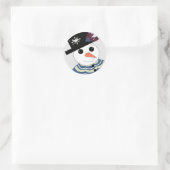 Snowmen glimlachen met zwart Pet Ronde Sticker (Tas)