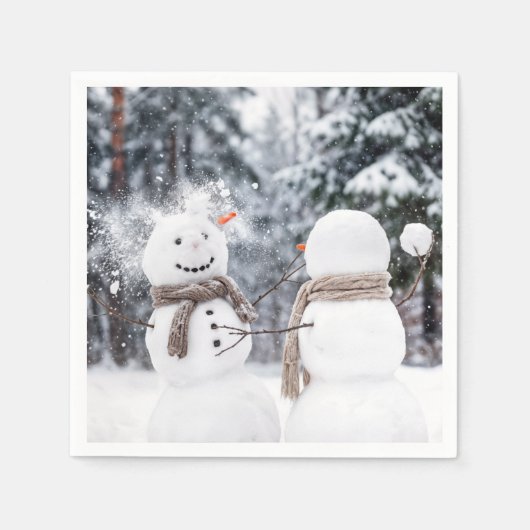 Snowmen Having a Snowball Fight Servet (Voorkant)