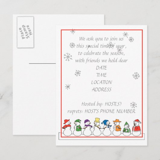 Snowmen Holiday Party Uitnodiging Briefkaart (Voorkant / Achterkant)