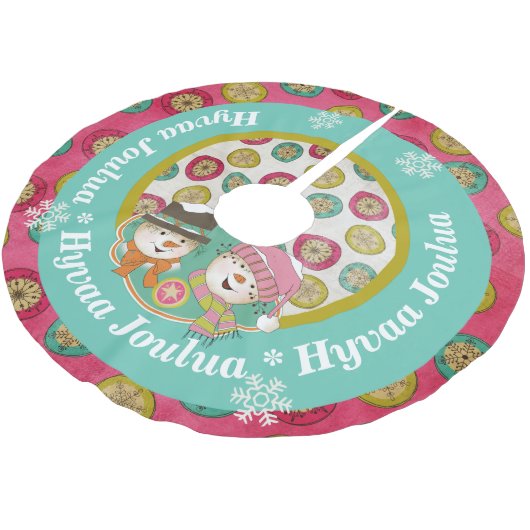 Snowmen Hyvaa Joulua Holiday Tree Skirt Kerstboom Rok (Gekanteld)