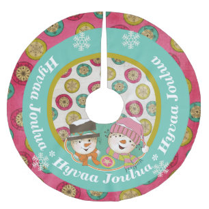 Snowmen Hyvaa Joulua Holiday Tree Skirt Kerstboom Rok