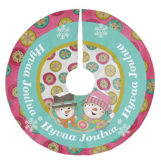 Snowmen Hyvaa Joulua Holiday Tree Skirt Kerstboom Rok (Voorkant)
