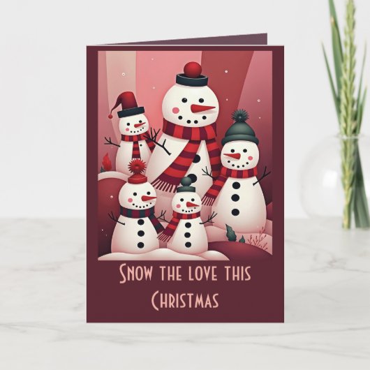 Snowmen In A Sweet Kitschy Christmas Pink Theme  Kaart (Voorkant)