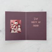 Snowmen In A Sweet Kitschy Christmas Pink Theme  Kaart (Binnen)