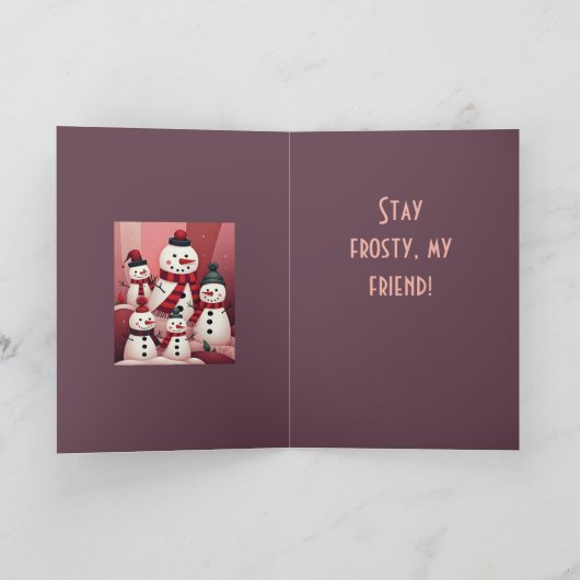 Snowmen In A Sweet Kitschy Christmas Pink Theme  Kaart (Binnen)
