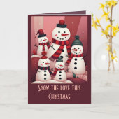 Snowmen In A Sweet Kitschy Christmas Pink Theme  Kaart (Gele Bloem)