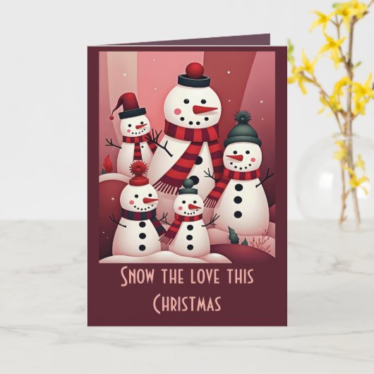 Snowmen In A Sweet Kitschy Christmas Pink Theme  Kaart (Gele Bloem)