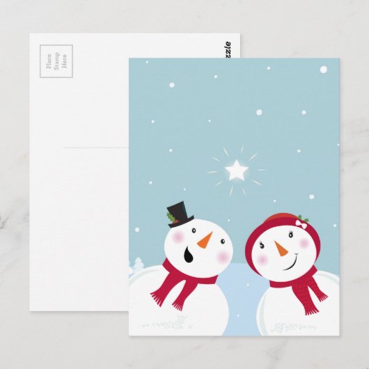 Snowmen in de winter met Snowgirl Briefkaart (Voorkant / Achterkant)