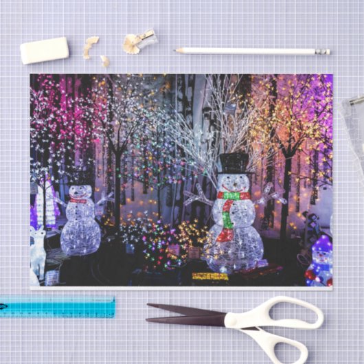 Snowmen in een kerstlicht Wonderland Tissuepapier (Craft)