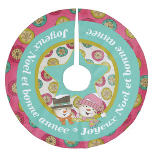 Snowmen Joyeux Noel 2 Holiday Tree Skirt Kerstboom Rok